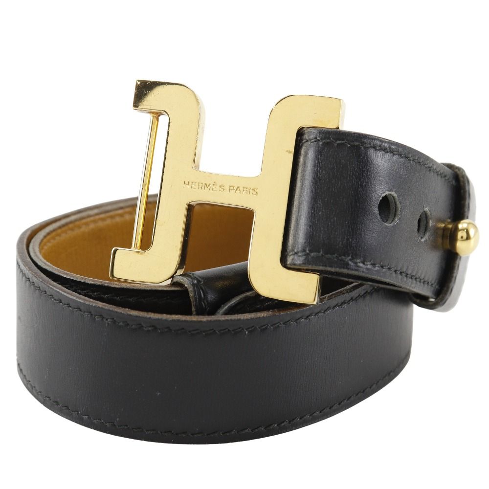 [HERMES] 에르메스 H 벨트 빈티지 카프 x 골드 도금 블랙 0 G 여성용 벨트