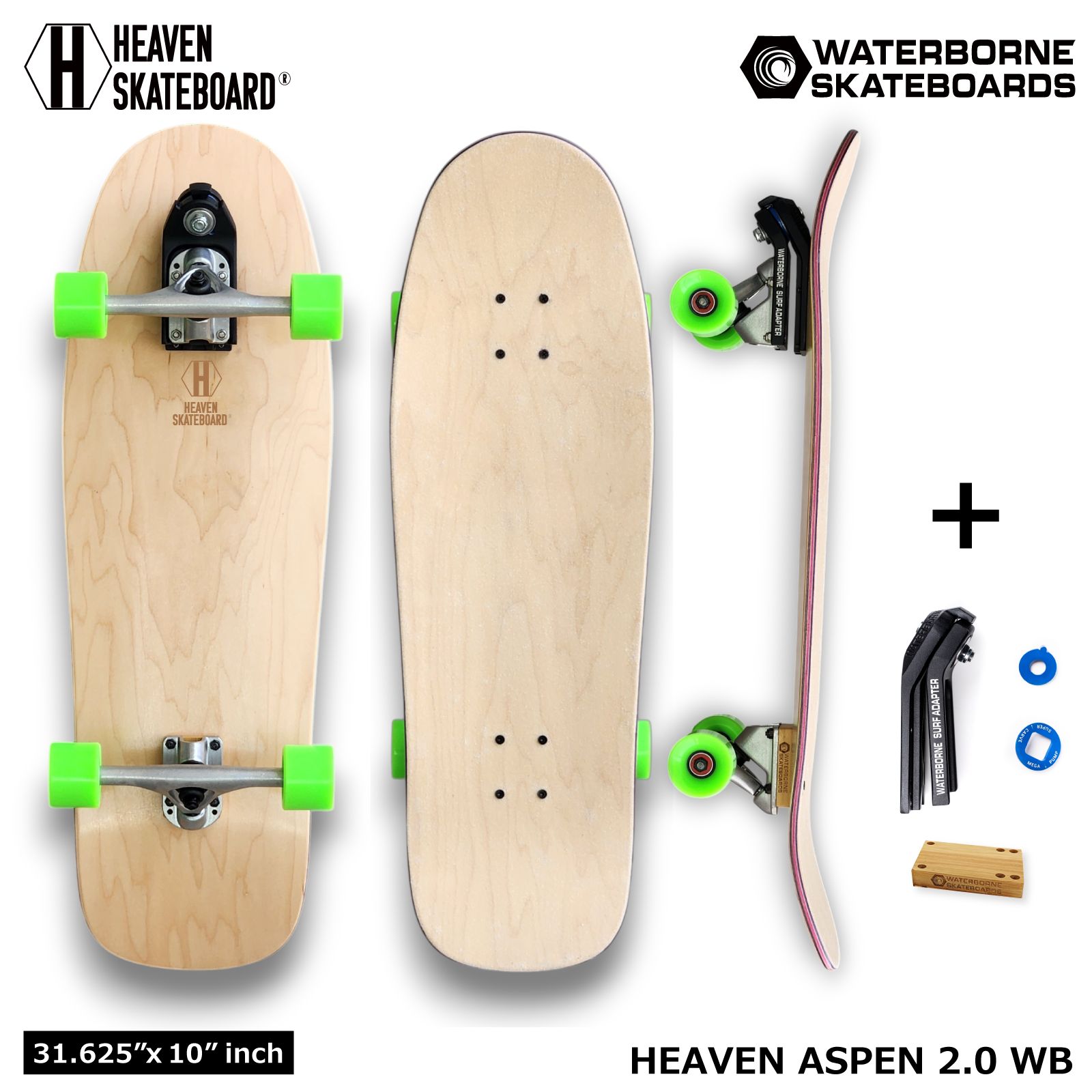 刻印有モデル HEAVEN×WATERBORNE ASPEN 2.0 ヘブン ウォーターボーン アスペン2.0コンプリート サーフスケート31.625 ロング スケートボード ロンスケ 数量限定 オフトレ スノーボード サーフィン スノボー先生