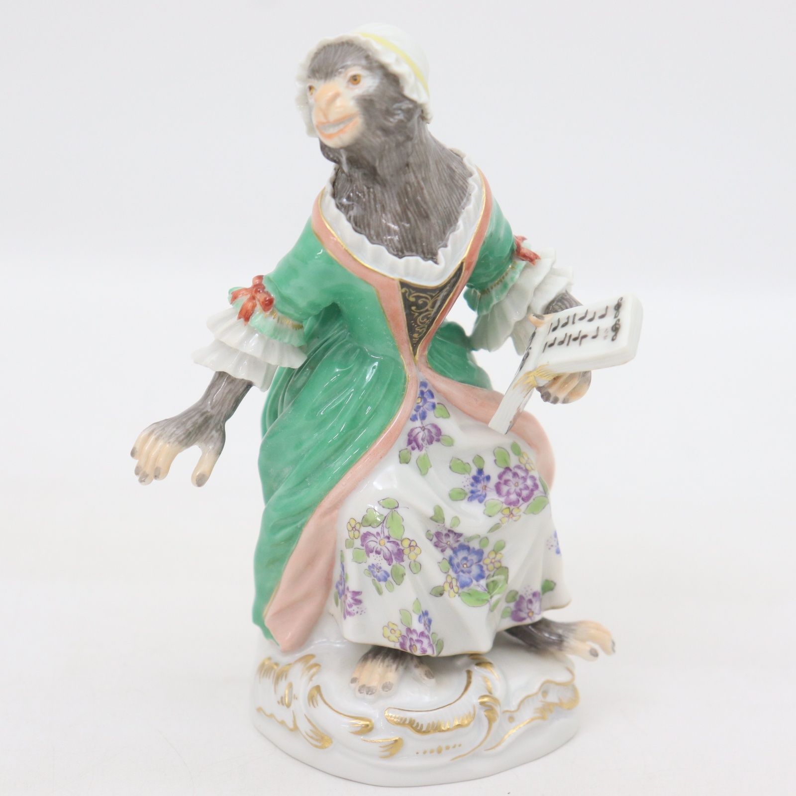 IT8O3YE10ZQG 美品 Meissen マイセン 猿の楽隊 楽譜を持つシンガー 歌手 フィギュア 陶器 置物 インテリア 飾り 高級 贈り物 コレクション