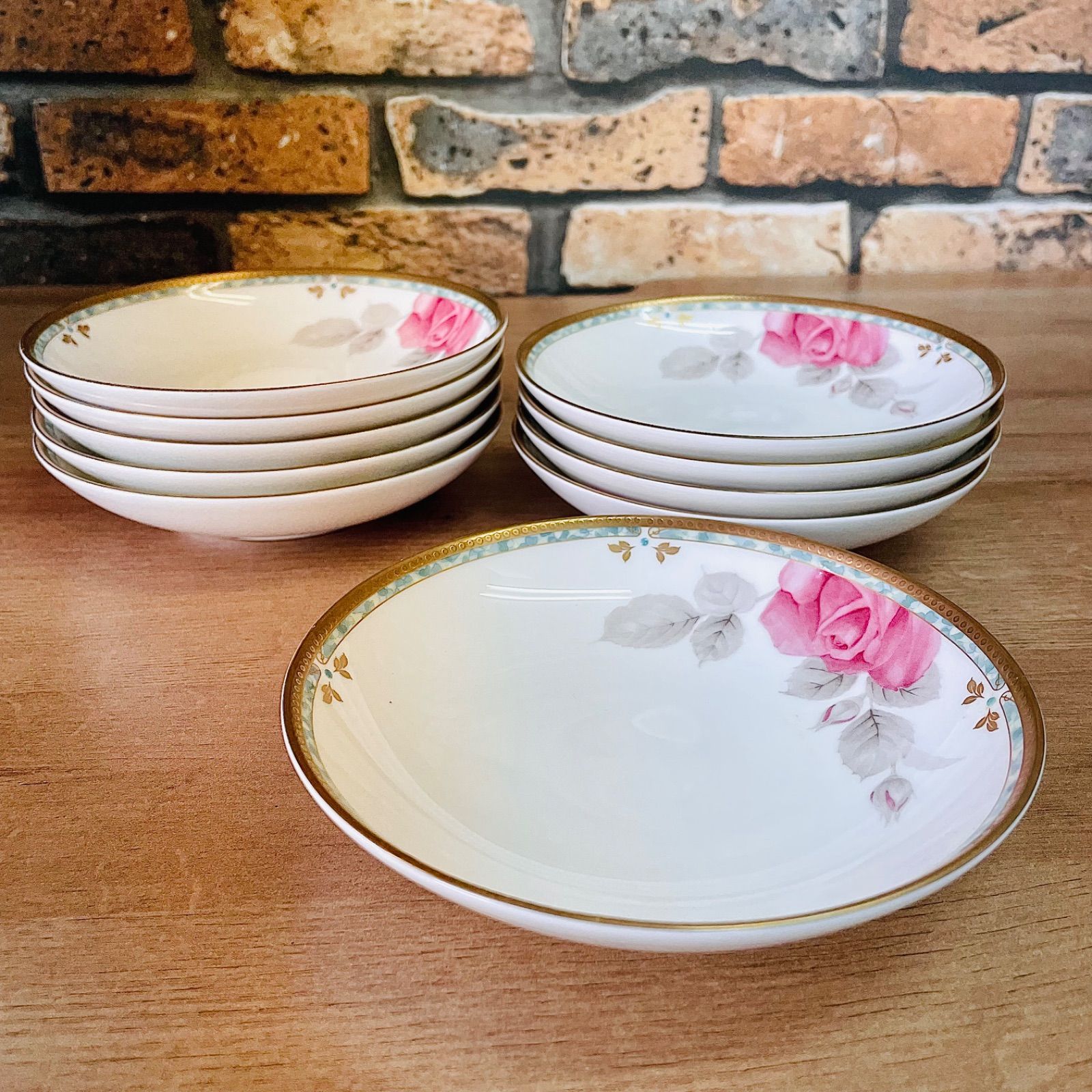 ★DE【中古品】NARUMI 鳴海製陶 「カレス」シリーズ ボウル 中鉢 バラ柄 10枚組② KKVTRDE475
