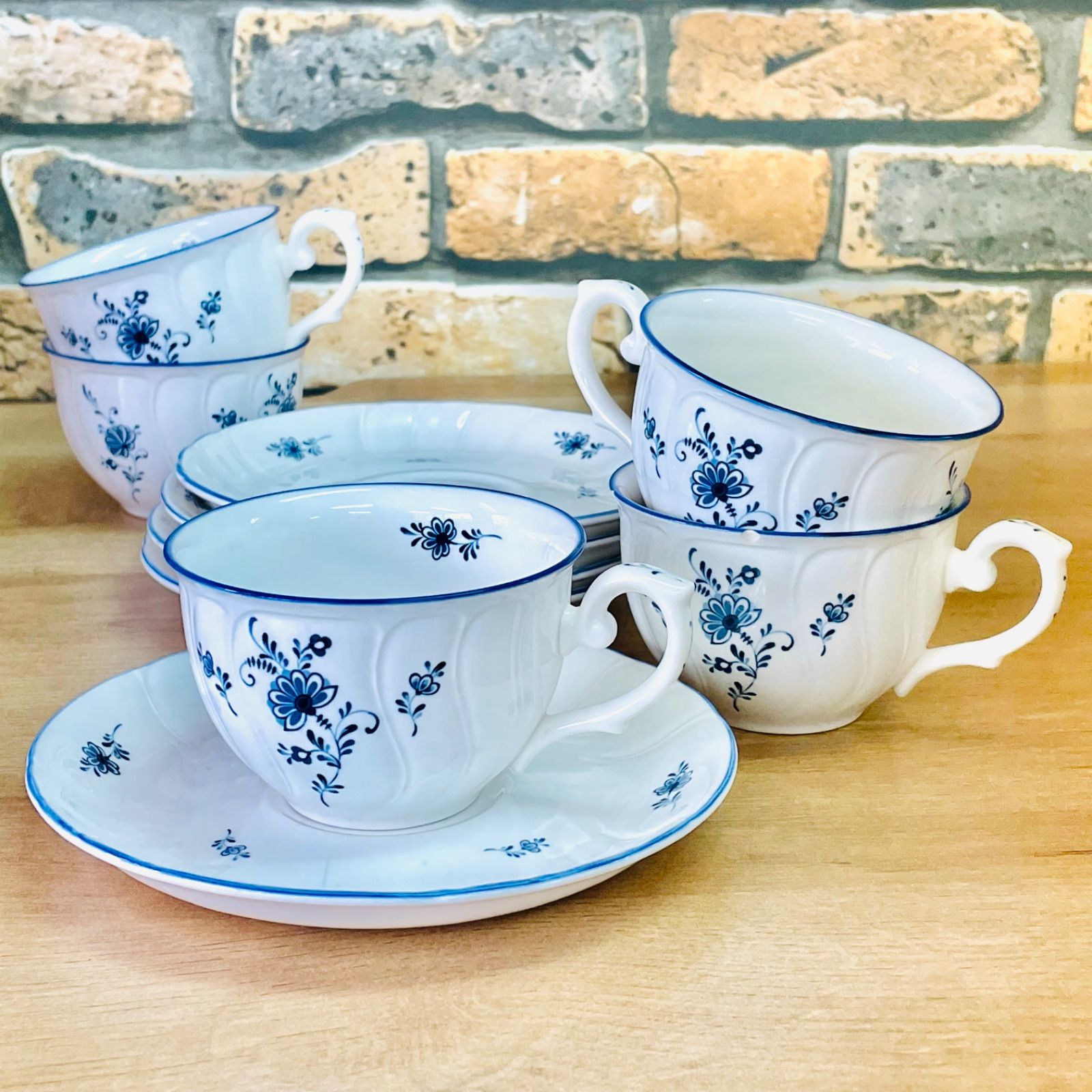 ★DE【中古品】Noritake ノリタケ クラフトーンシリーズ カップアンドソーサー ブルー 花柄 5セット KKVTRDE352