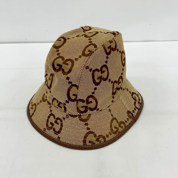 GUCCI グッチ ジャンボGG キャンバス バケットハット 681256 3HAGJ 2564 キャメル エボニー メンズ M ベージュ ブラウン 帽子 DF20123■