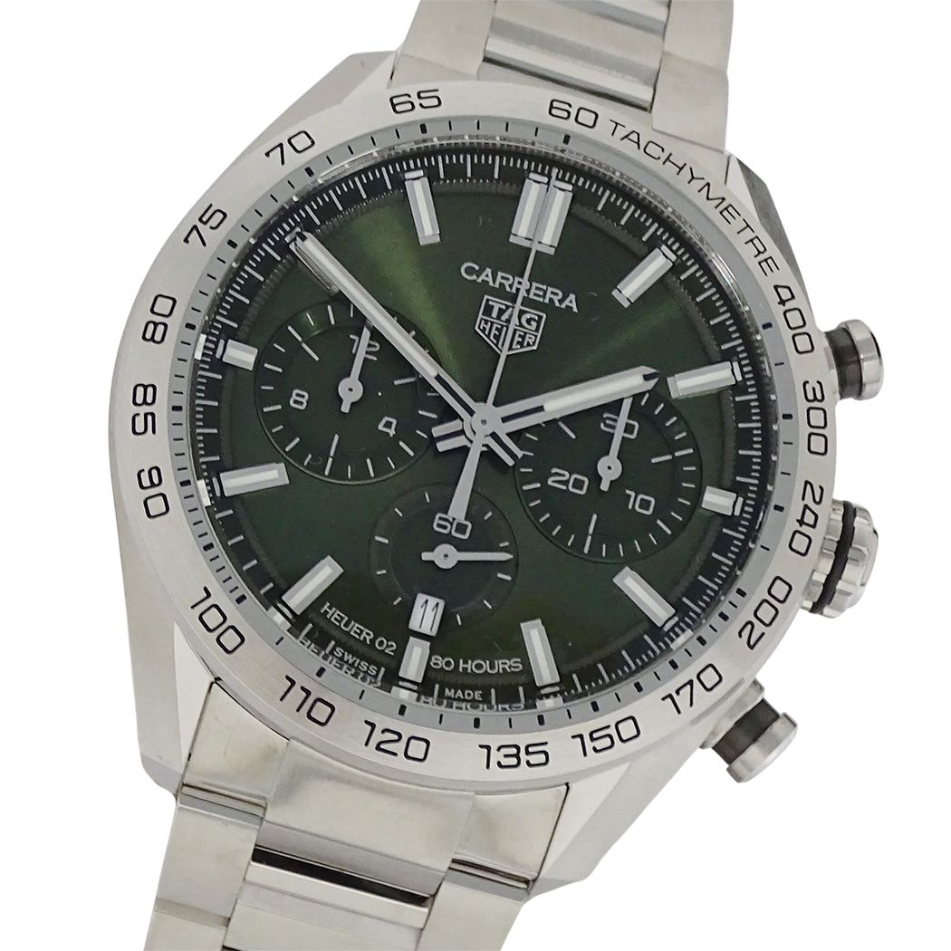 タグホイヤー TAG Heuer カレラ キャリバー ホイヤー02 CBN2A10 BA0643 時計 メンズ ブランド スポーツ クロノグラフ 自動巻き AT ステンレス SS シルバー グリーン 裏スケ 磨き済み 【中古】