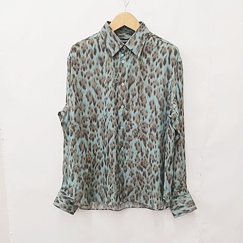 トムフォード TOM FORD シャツ 長袖 レオパード柄 ヒョウ柄 シルク 23SS ブルーグリーン ブラウン 緑 茶 44 AA