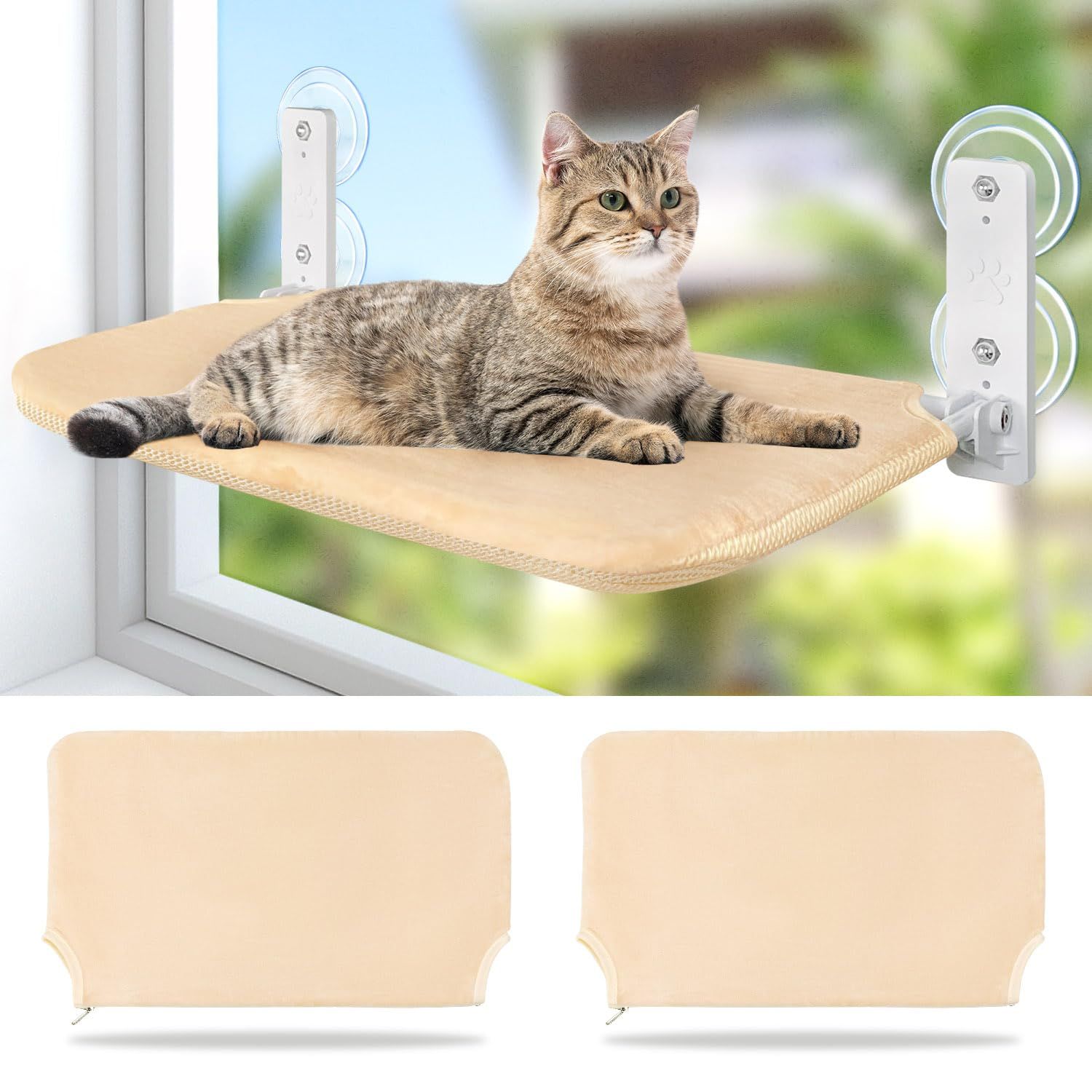★新品★猫窓ベッド ねこベッド 猫ハンモック 折畳み式 吸盤 猫窓用ハンモック 猫窓ベッド 窓用 ペットベッド ねこ キャットマット 窓際マット メッシュ素材 両面使用 オールシーズン 日光浴 ウィンドウベッド 猫用 耐荷重約20KG カバー 724635a1