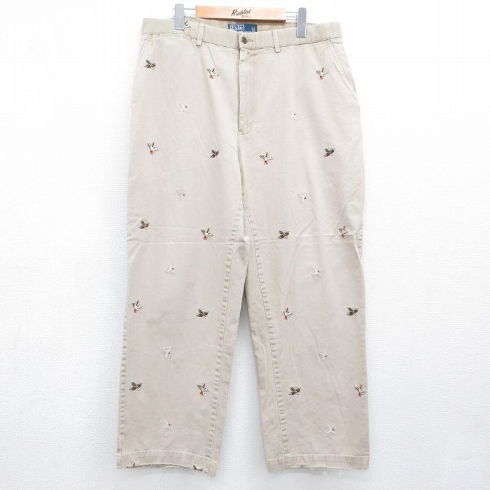 W34/古着 ラルフローレン ブランド チノ パンツ チノパン メンズ 90年代 90s 鳥 刺繍 総柄 コットン ベージュ【spe】 26aug07 7,268円