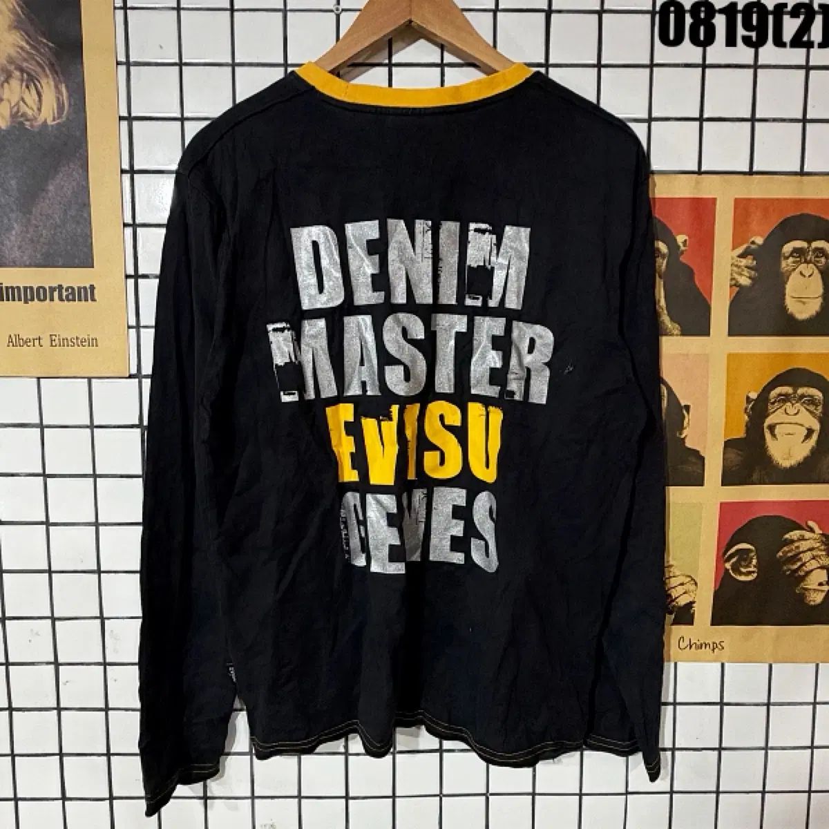 EVISU エヴィス 長袖Tシャツ ブラック イェロー バイカラー XL 0819