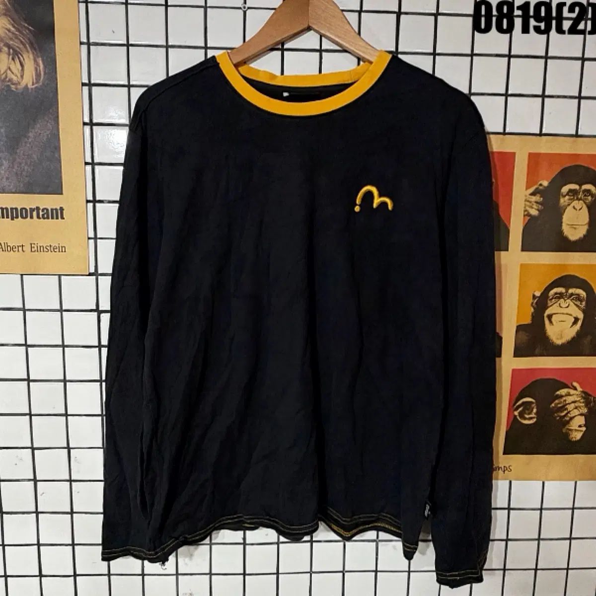 EVISU エヴィス 長袖Tシャツ ブラック イェロー バイカラー XL 0819