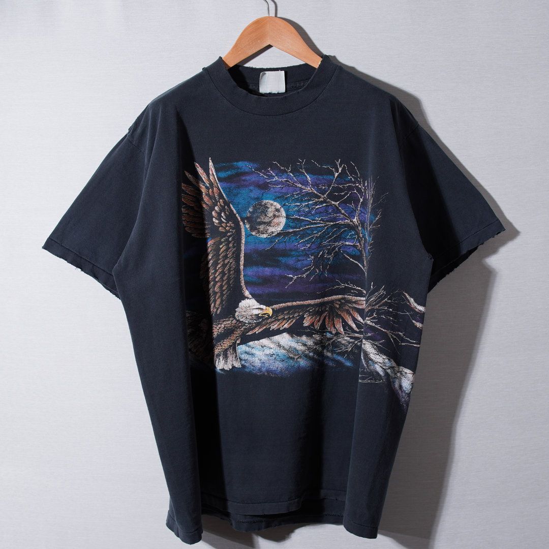 90s USA製 ヴィンテージ イーグル アニマル Tシャツ L フェード