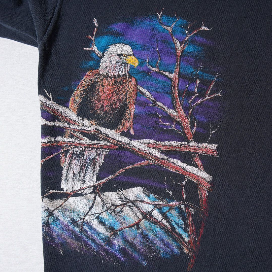 90s USA製 ヴィンテージ イーグル アニマル Tシャツ L フェード