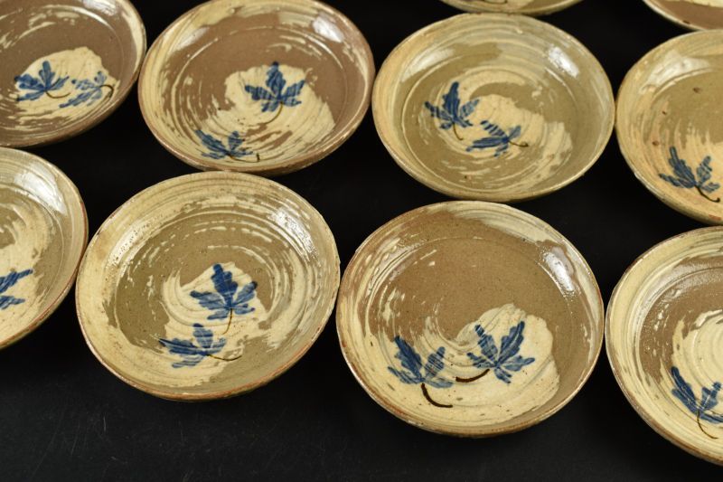 【蔵A6842】京焼　紅葉模様小皿　二十枚　仁清銘　当時箱　幕末～明治期 35,750円
