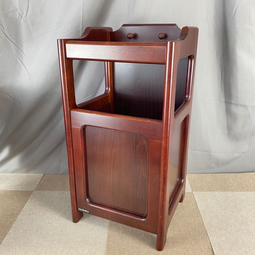 A karimoku カリモク 木製 傘立て アンブレラスタンド 受け皿付き 木製ペグ 昭和レトロ アンティーク家具 かわせみ