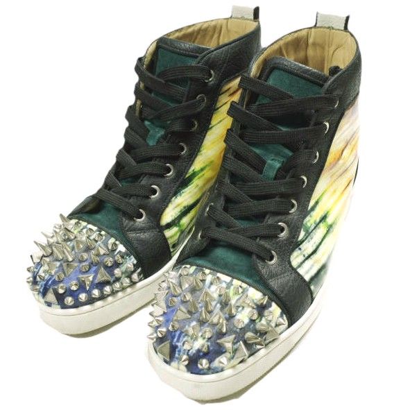 Christian Louboutin クリスチャンルブタン Lou Pik Pik Orlato Patent Bazin スタッズハイカットスニーカー 41(26cm) Multicolor スニーカー シューズ g26575