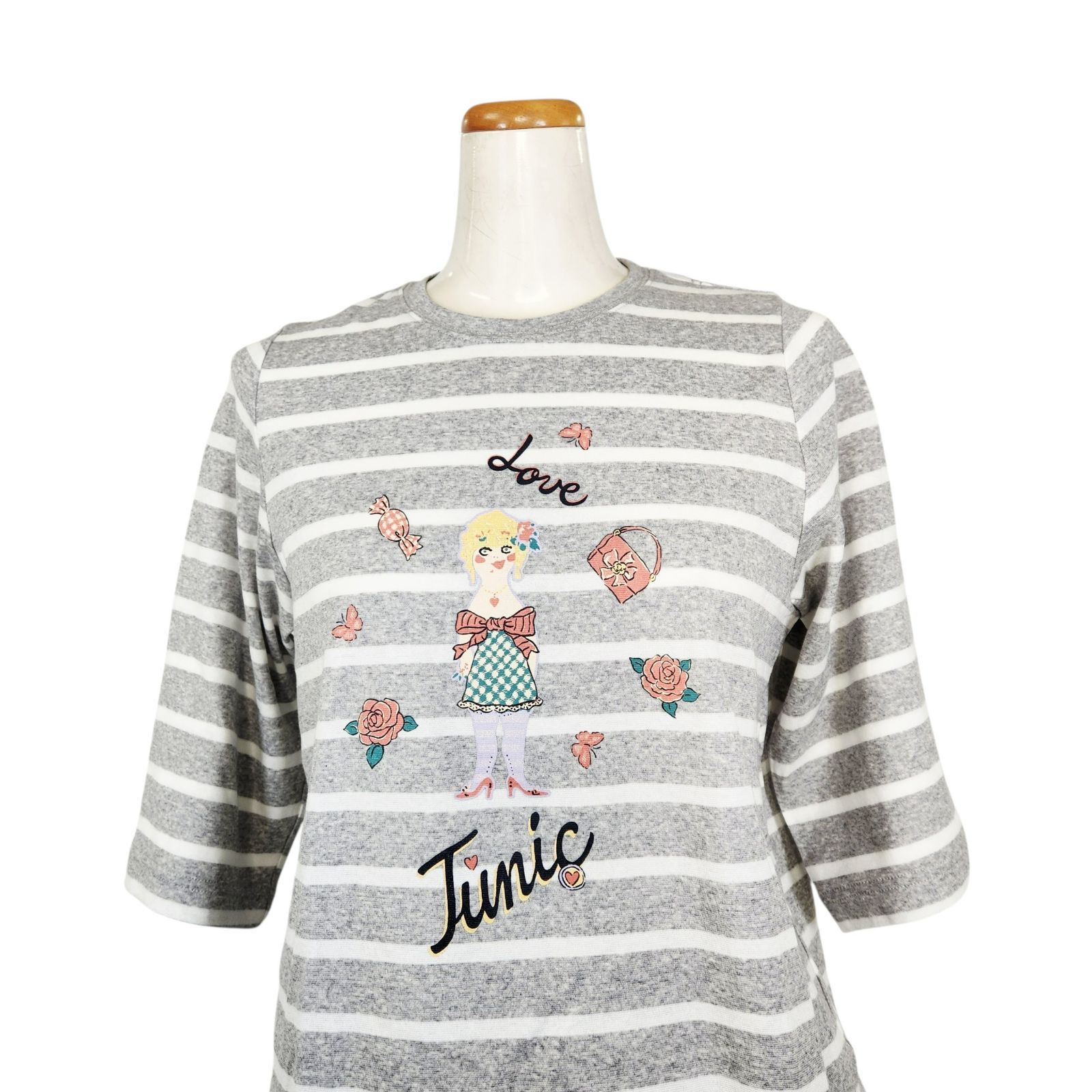 鴨居羊子パジャマ　新品未使用‼️TUNIC　6分袖　トレーナーパジャマ　60カタグロボーダーココgirlボーダー 　グレー色　日本製　53522 10,950円
