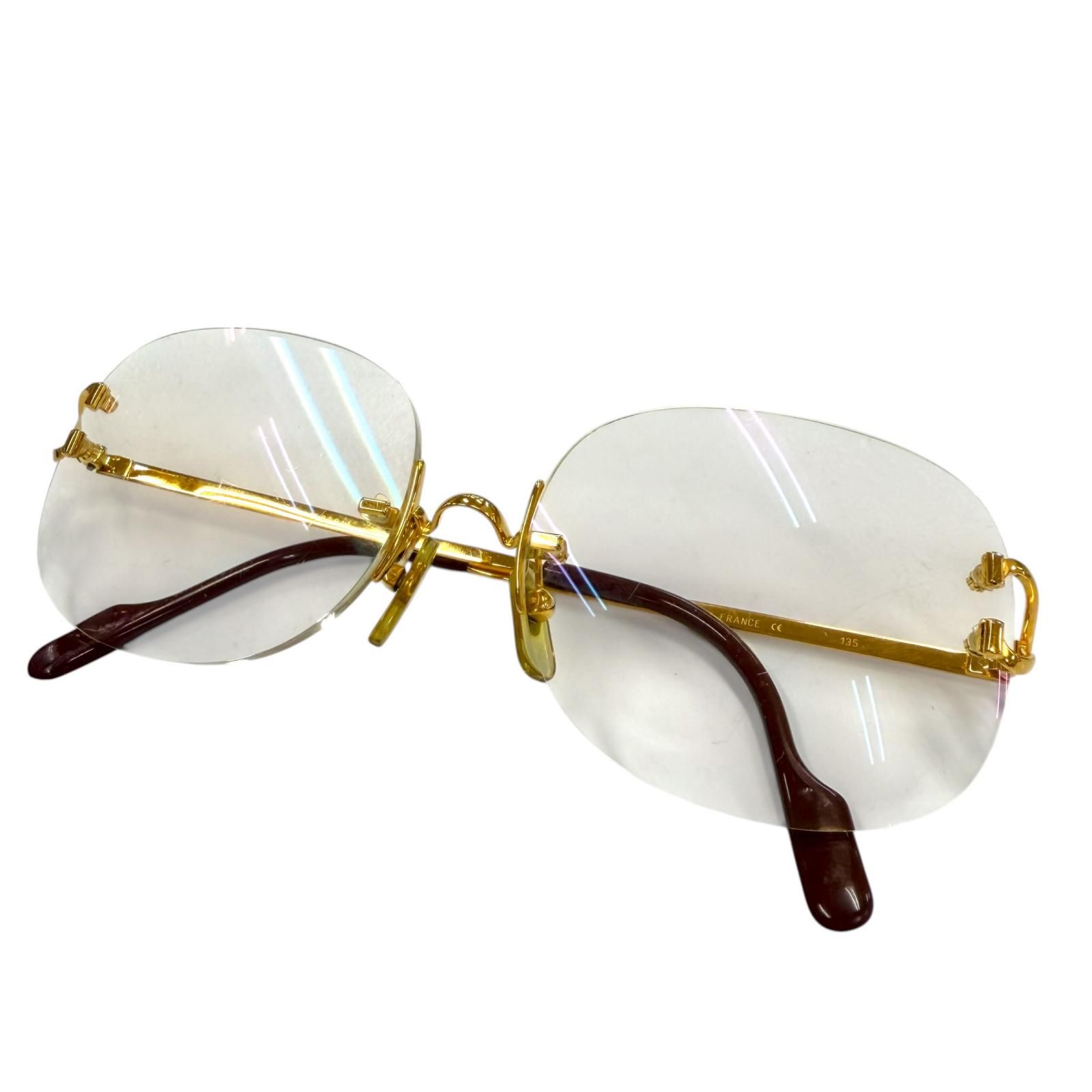 良品▼Cartier カルティエ ヴィンテージ 2C デコール ツーポイント リムレス ロゴ金具付き メガネ 眼鏡 アイウェア □16 135 度入り 仏製