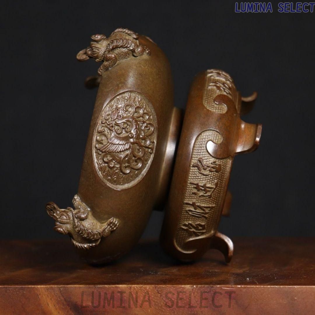 銅器 香炉 四神獣四方来財聚宝盆香炉 仏堂供養炉 装飾品 工芸品 置物