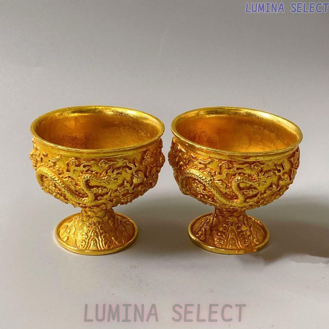 清乾隆双龍戯珠杯 貢杯 竜杯 装飾品 現代工芸品 美術品 置物 zw819