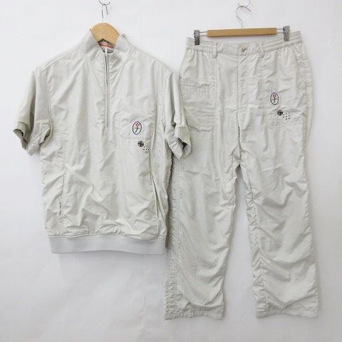 カステルバジャック CASTELBAJAC SPORT ゴルフ スポーツウエア 上下セット ジャケット 半袖 ハーフジップ スタンドカラー 刺繍 パンツ ロング チェック ベージュ 4