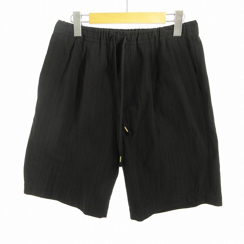 26ss CALMLENCE Calmlens 2 Shorts Shorts Striped Black PANTS048. Single Pleated Easy Shorts Z High Twisted Cotton Dobby Stripe