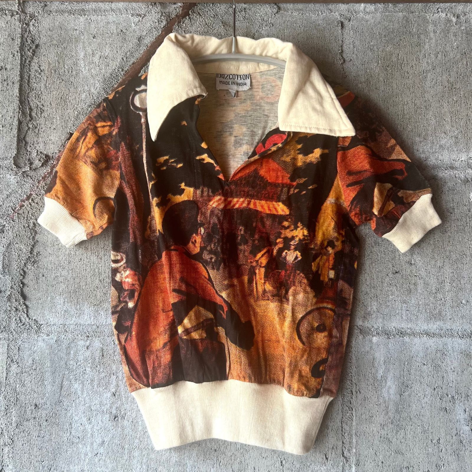 -used- vintage pullover art shirt (kids) (made in India) | 古着 ヴィンテージ プリント プルオーバー アート 絵画 半袖シャツ インド製