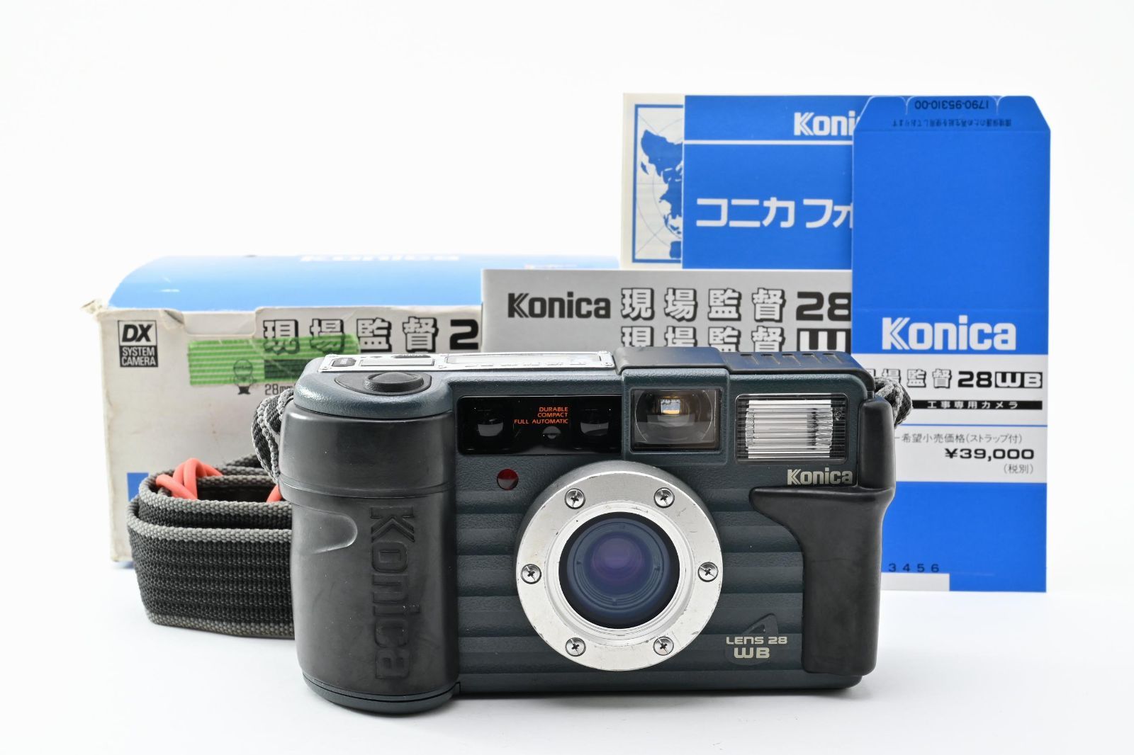 コニカ　KONICA 現場監督 LENS 28 WB《動作確認済・元箱・説明書・値札・ストラップ付》 コンパクト フィルム カメラ #A1449
