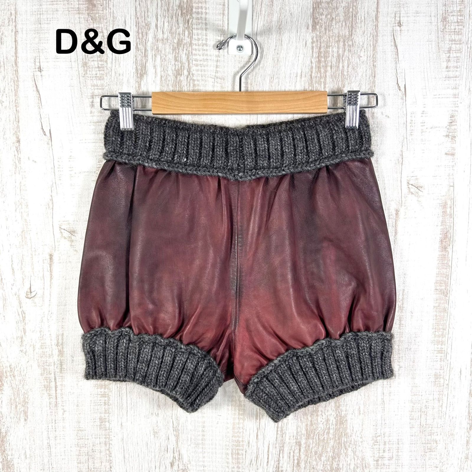 D&G DOLCE&GABBANA ドルチェアンドガッバーナ ウール アルパカ ニットドッキング レザーパンツ グレー