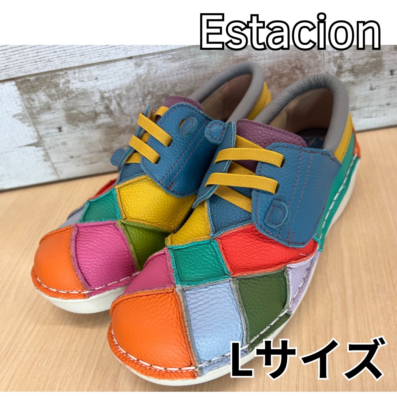 訳あり Estacion～エスタシオン～・パッチワークデザイン本革レースアップシューズ TF1831 Lサイズ