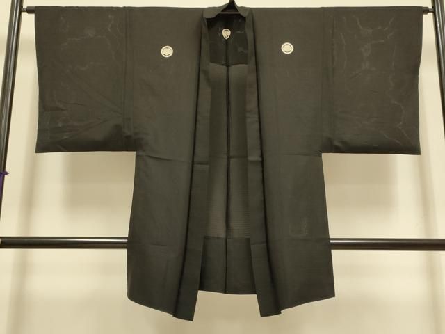 平和屋着物▽男性　黒紋付　長羽織　スリーシーズン　春夏秋　塵除け　絽　正絹　逸品　DABI4475du