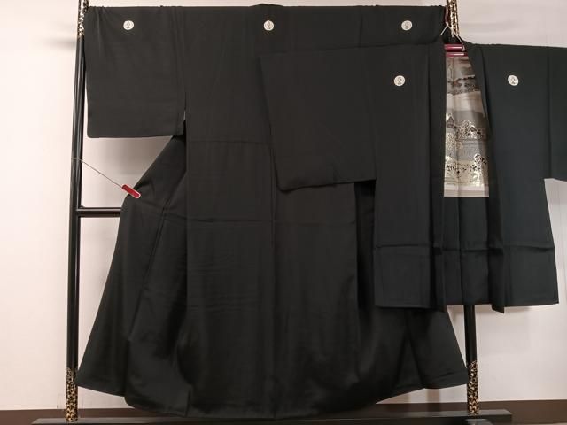 平和屋着物●男性　黒紋付・羽織セット　正絹　逸品　CABL0042vp
