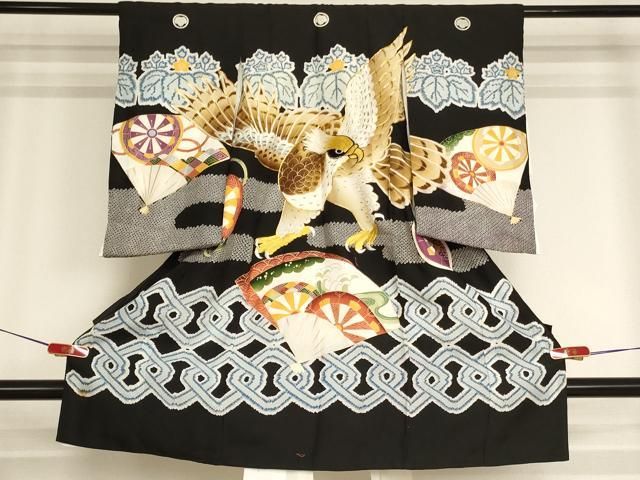 平和屋着物[]お宮参り　男の子　祝着　産着　初着　のしめ　駒刺繍　鷹　舞扇文　金彩　逸品　AABI2870ja 17,082円