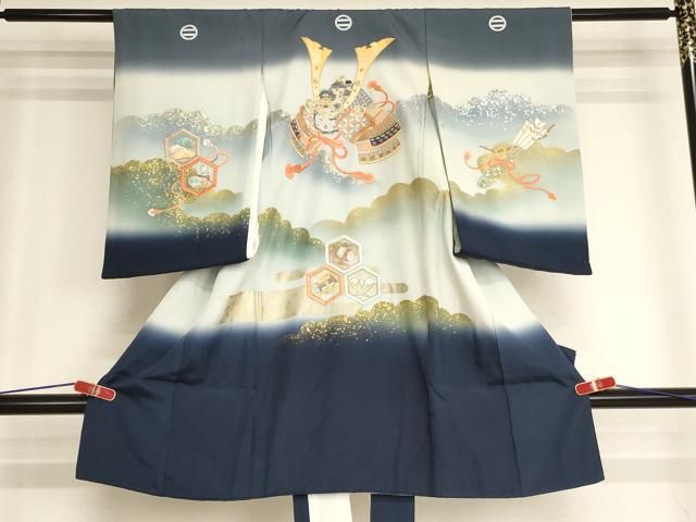 平和屋着物[]お宮参り　男の子　祝着　産着　初着　のしめ　刺繍　兜　暈し染め　金銀糸　金銀彩　逸品　AABI2876ja