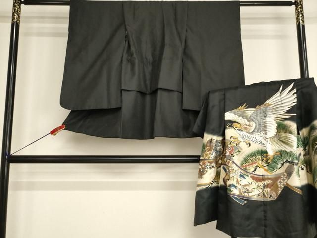 平和屋着物[]七五三　男の子　５歳　祝着・羽織セット　鷹　風景絵巻松文　暈し染め　金彩　AABI2877ja