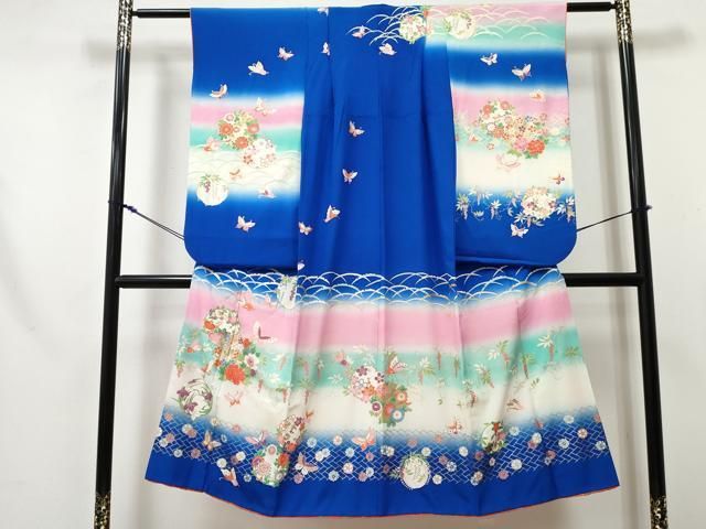 平和屋着物[]七五三　女の子　７歳　祝着　四つ身　花蝶丸文　暈し染め　金銀彩　逸品　DABE7351ma 14,235円