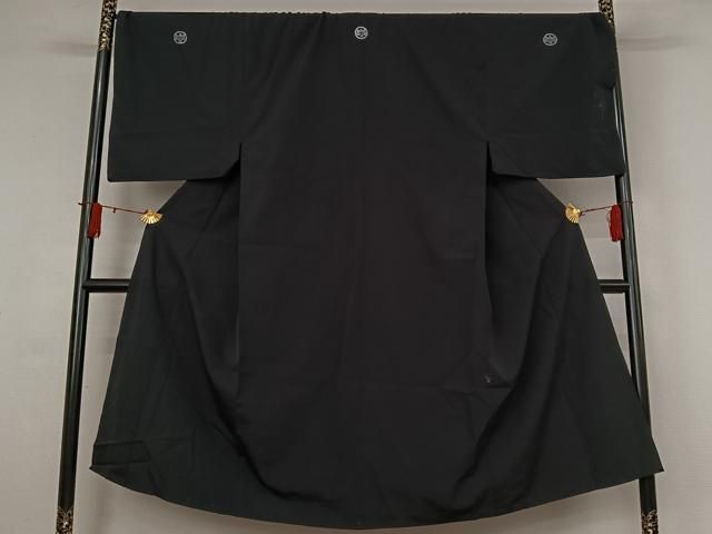 平和屋着物▽男性　黒紋付　単衣　暗黒色　キングサイズ　洗える着物　AABI9622jh