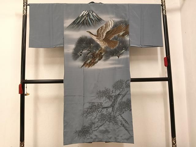 平和屋着物●男性　長襦袢　袷　富士山　鷹　松　暈し染め　洗える着物　AABI8638ph