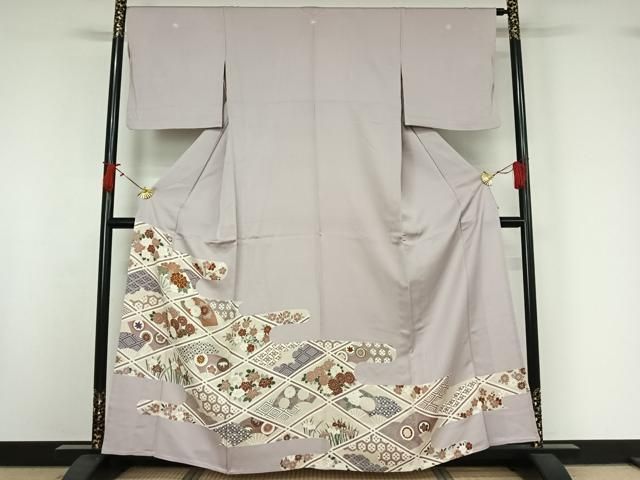 平和屋着物▽豪華色留袖　単衣　駒刺繍　吉祥花文　金彩　正絹　逸品　AABI9578jh
