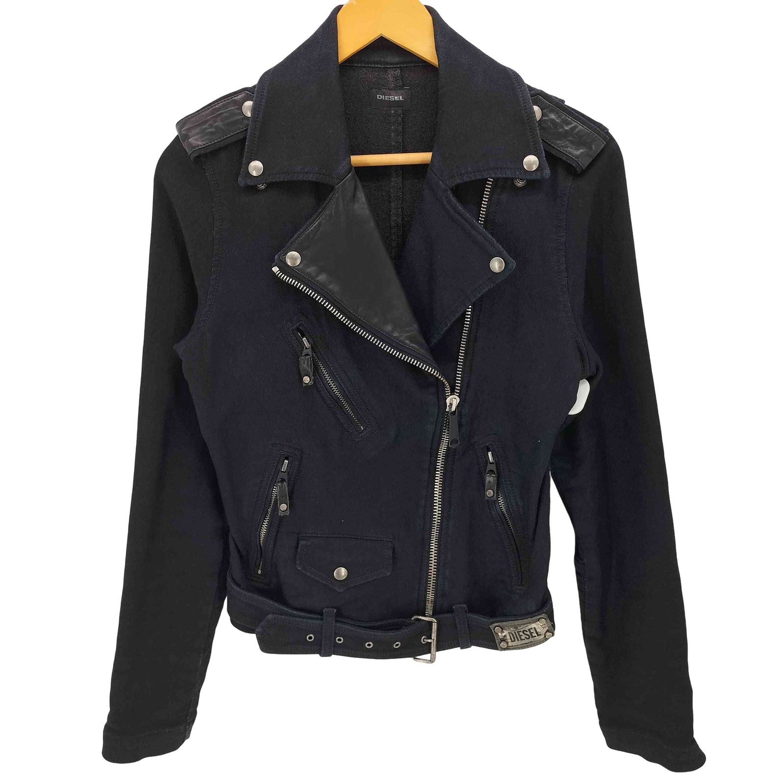 ディーゼル DIESEL 00s Y2K レザー 切替 ストレッチ ダブルライダースジャケット レディース 表記無