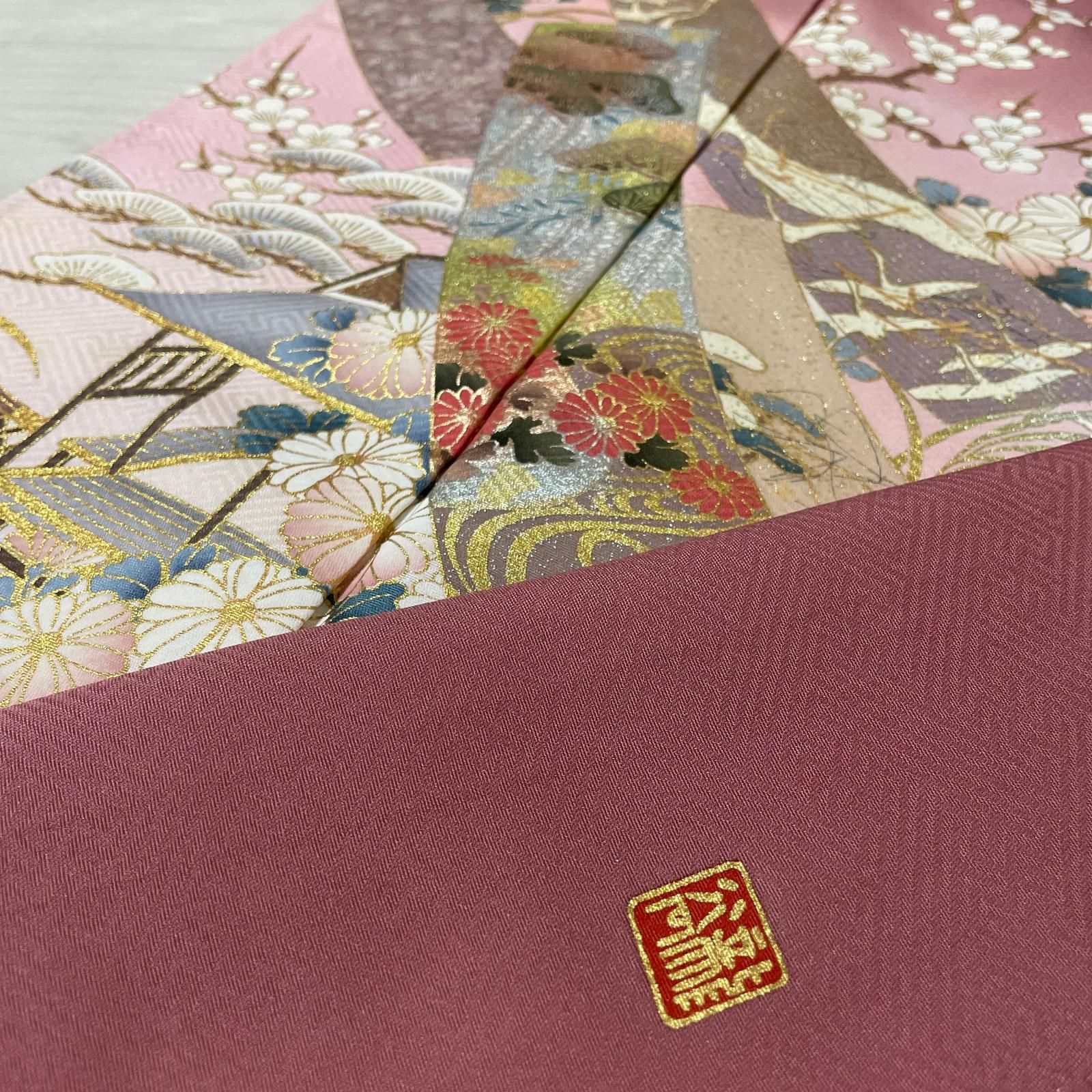 作家物 色留袖 裄66.5 暈し染 短冊に花模様 着物 正絹 一つ紋 X-7450