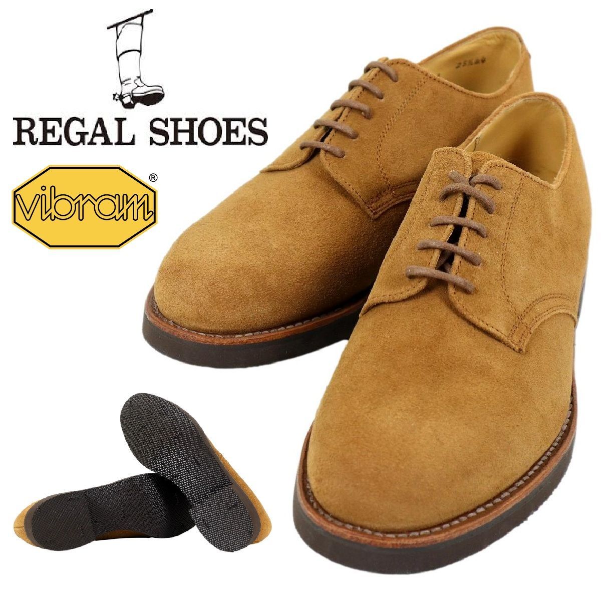 【S3871】【未使用品】【vibramソール】REGAL リーガル レザーシューズ ビジネスシューズ スエード プレーントゥ サイズ25.5㎝