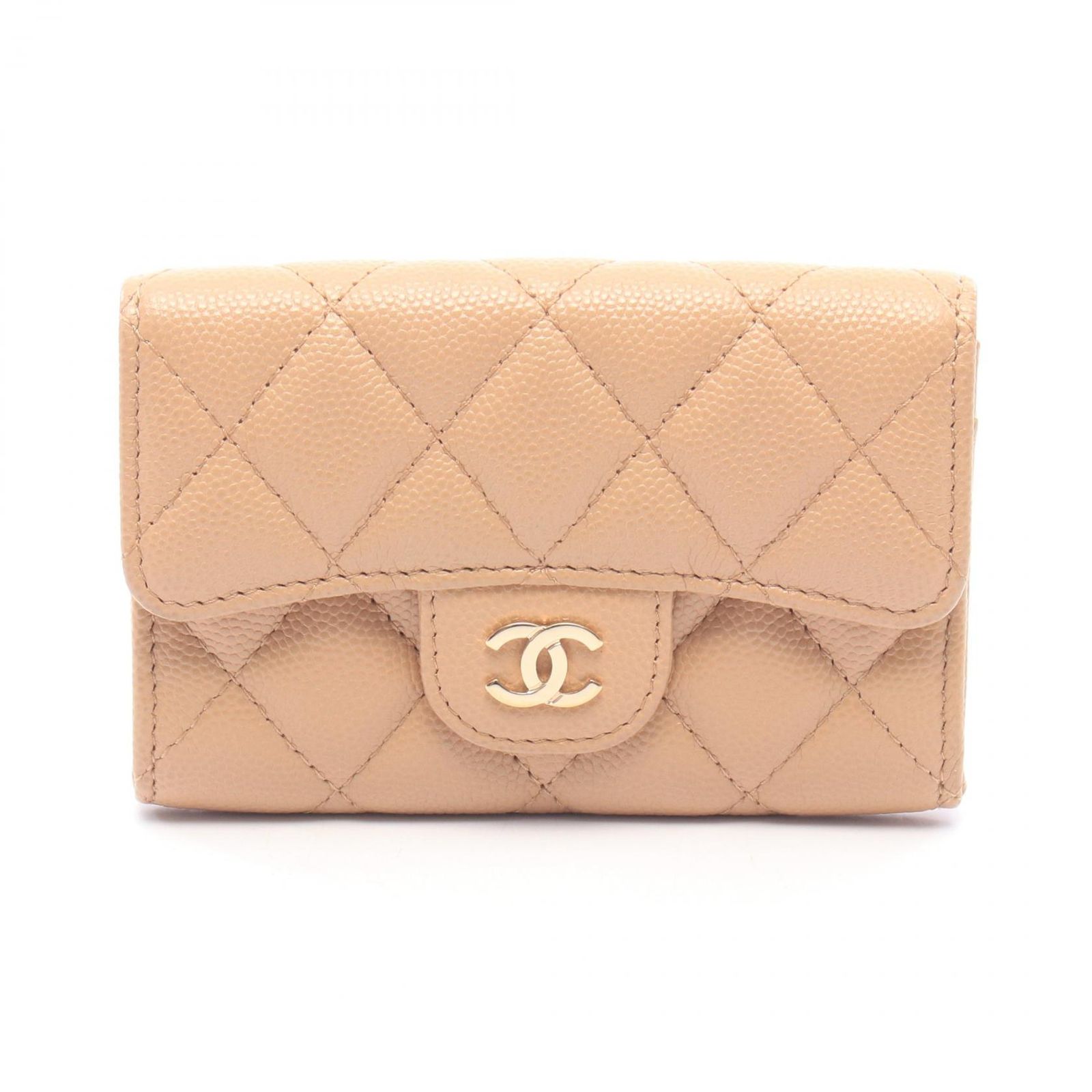 シャネル CHANEL カードケース クラシック フラップ カード ケース マトラッセ ベージュ キャビアスキン(グレインドカーフ) マトラッセ カードケース レディース