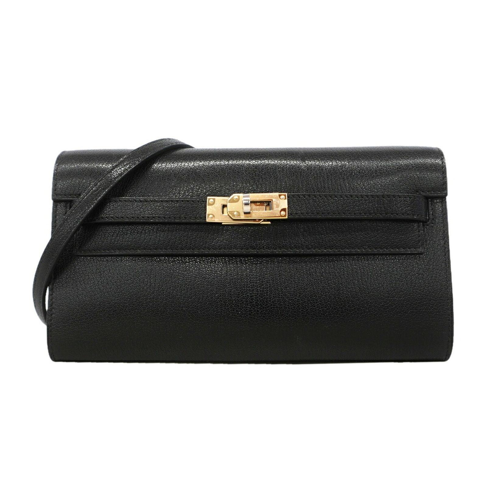 エルメス(Hermes) エルメス 財布・ショルダーウォレット ケリートゥーゴー シェーブルシャムキラ ブラック K刻印 エレクトラム金具レディース