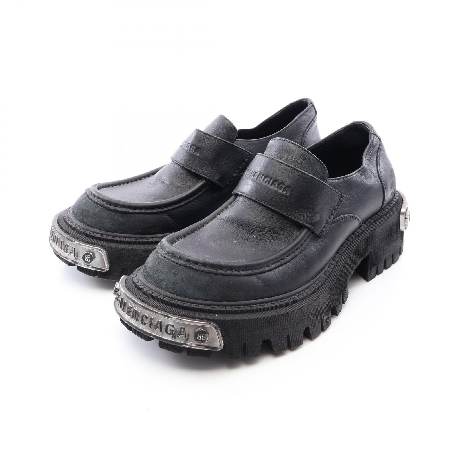 BALENCIAGA バレンシアガ トラクター ロゴプレート ユーズド加工 ローファー