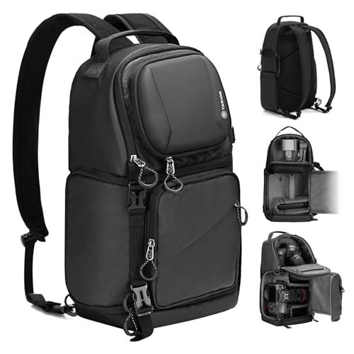 [TARION] 耐衝撃 カメラバッグ スリング 9L- 2気室 仕切り調整可 - 180°大開口デザイン - トップ＆サイドアクセス 撥水加工 一眼レフカメラ、ドローンなど収納用 TRSym 35719084