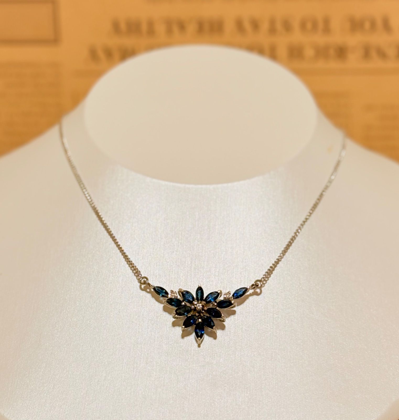 vintage silver sapphire necklace 4.9g