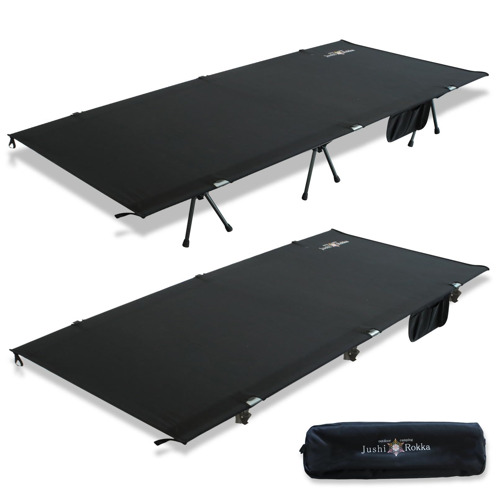 ★新品★Jushi☆Rokka キャンプコット 簡易ベッド 2way 高さ2段階調整 軽量 コンパクト 防災 小物収納 野外 釣り スポーツ観戦 ピクニック 自宅用 会社用 収納バッグつき (ブラック) c507cc40 10,241円
