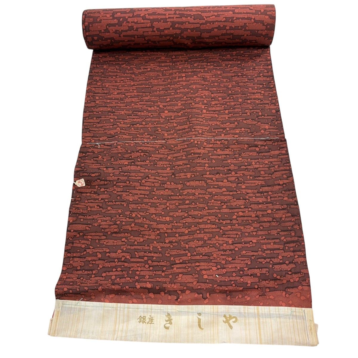 反物 逸品 小紋 銀座きしや 幾何学 小豆色 正絹 【中古】