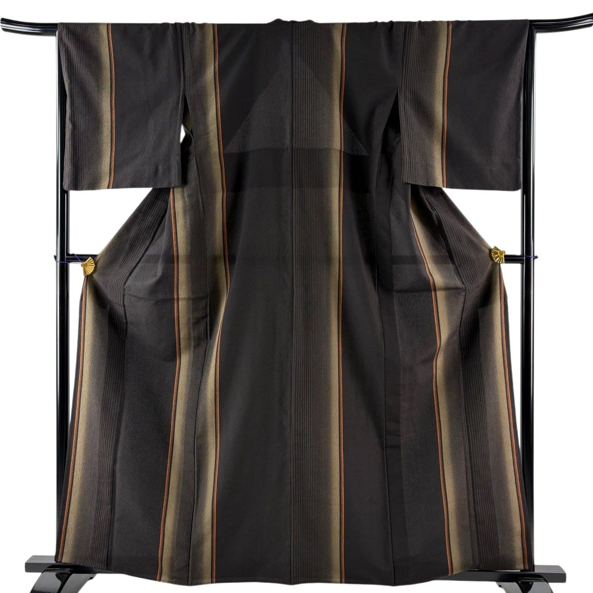 【美品】 お召 身丈160.5cm 裄丈64.5cm M 単衣 縦縞 墨色 正絹 秀品 【中古】 8,378円