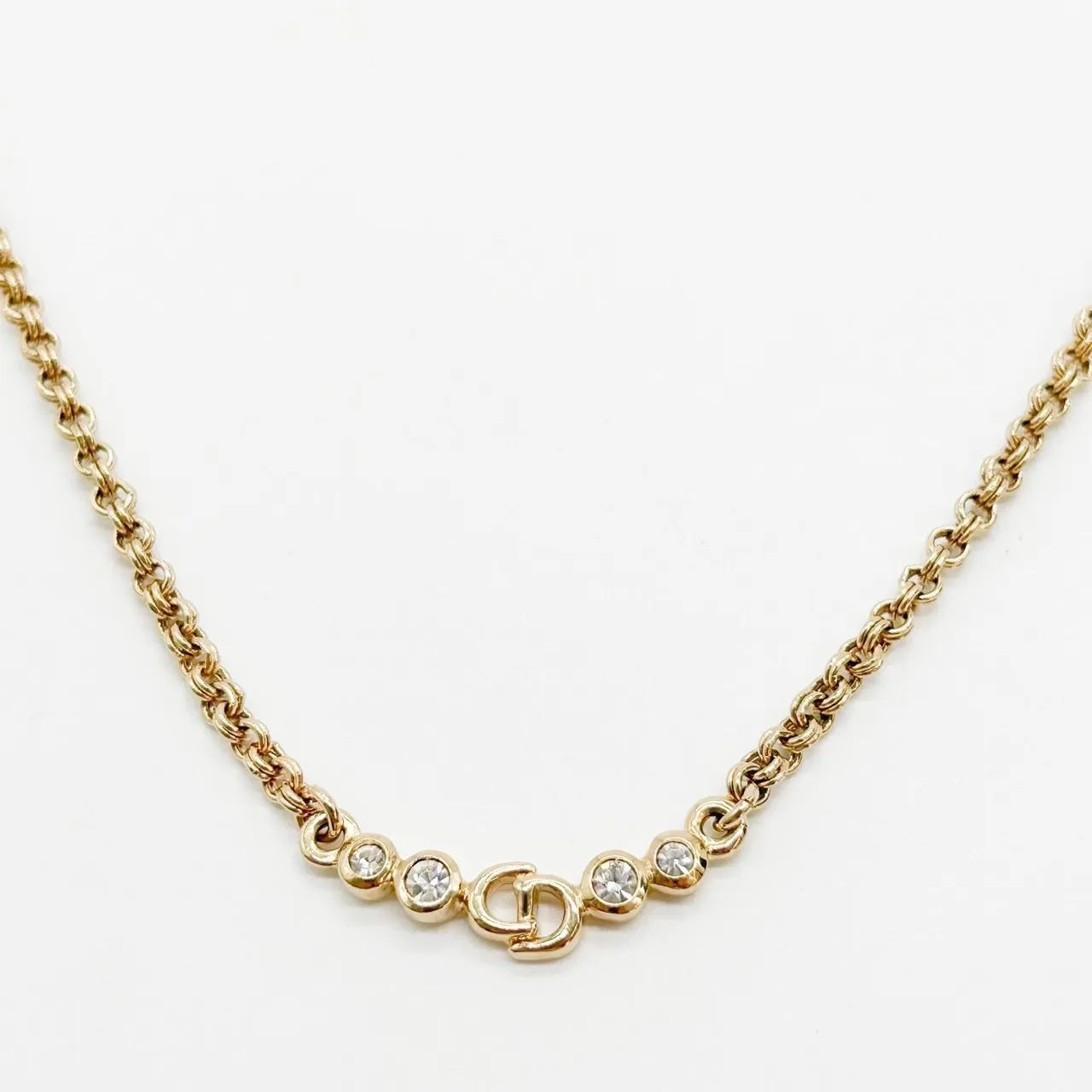 ChristianDior クリスチャンディオール CD ロゴ ネックレス ラインストーン ゴールド GP ディオール DIOR レディース アクセサリー vintage ヴィンテージ