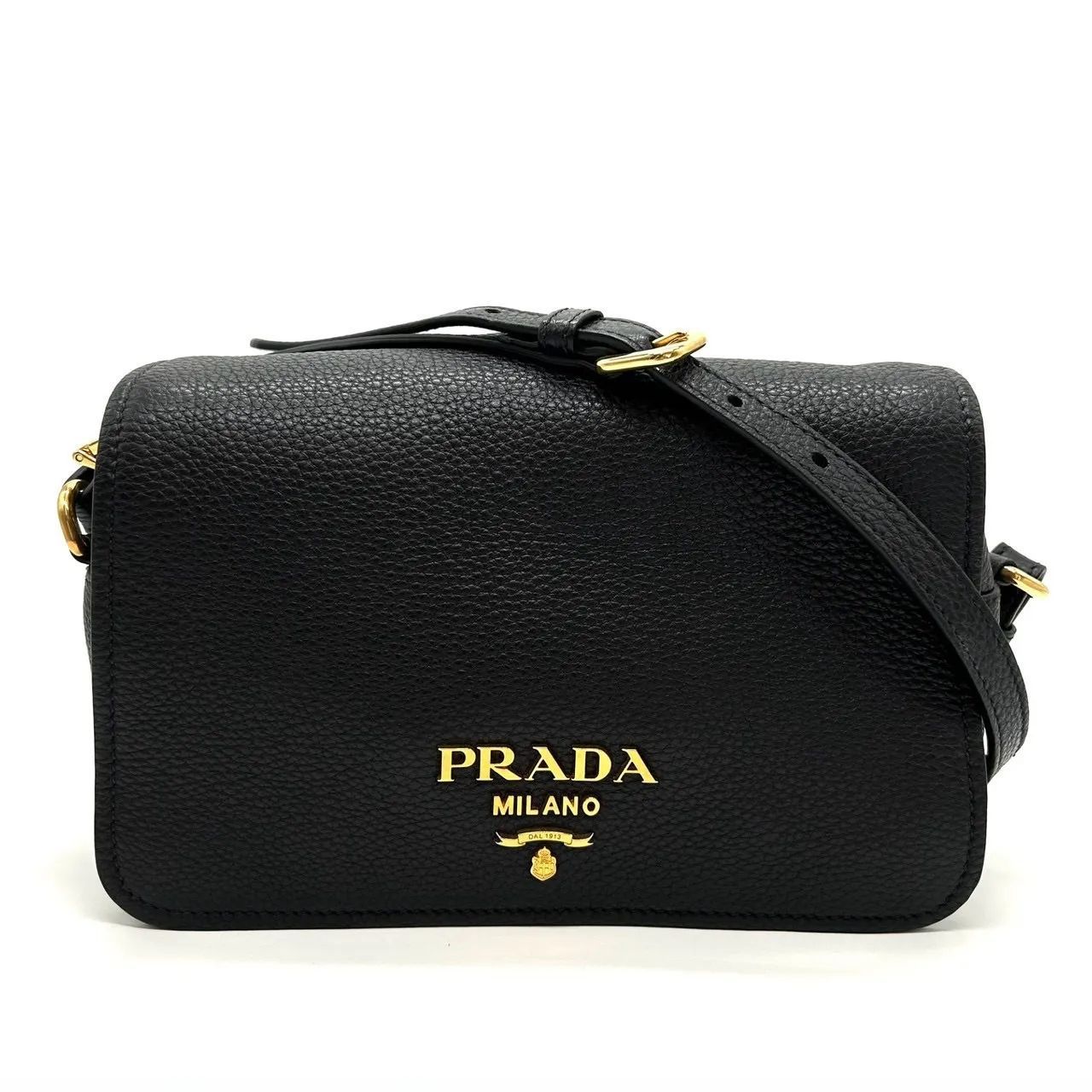 PRADA プラダ ヴィッテロフェニックス ロゴ レザー ショルダーバッグ ブラック 1BD163 ゴールド金具 レディース 鞄 斜め掛け ポシェット クロスボディ 黒 70,400円