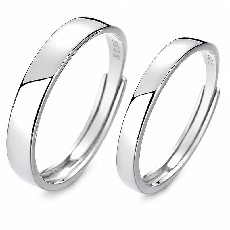 【新品】 [Rockyu] ペアリング 2個セット 人気 フリーサイズ シルバー925 セット結婚 婚約 純銀製 サイズ調整可能 メンズ レディース 恋人 ファッション アクセサリー